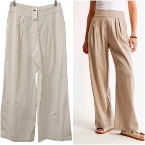 NWT Abercrombie&Fitch 53% Linen Pull On Wide Leg Pants Pleated White Size Med